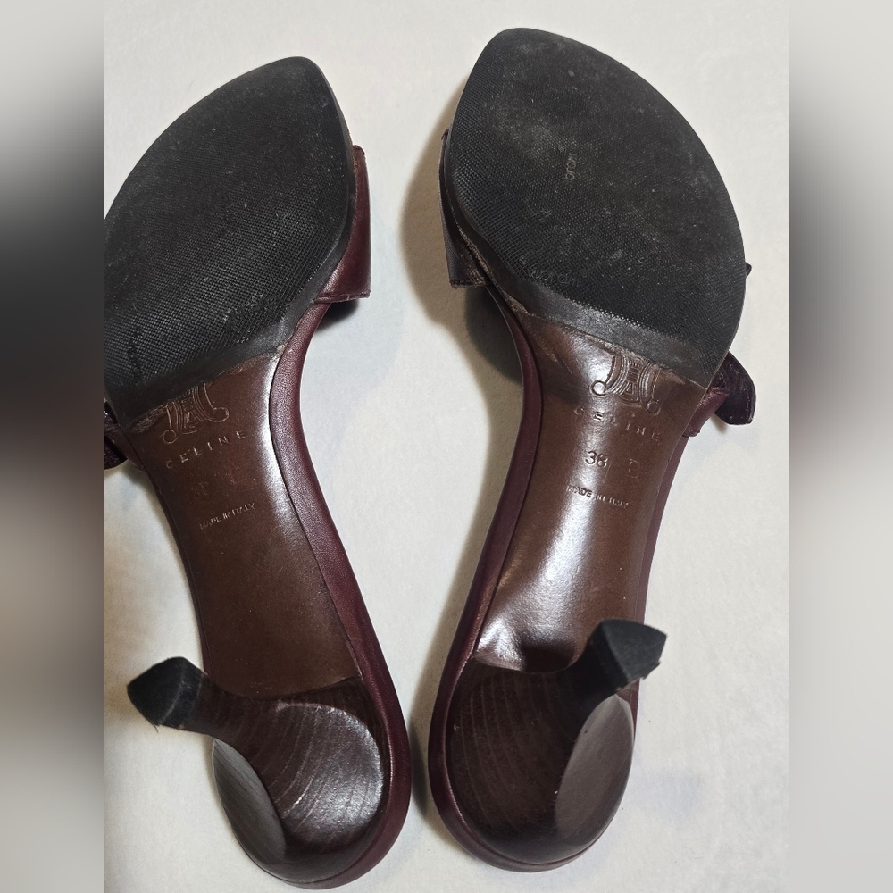 Celine Vintage Dark Mahogany Leather Buckle Mules Size 38 - Picture 6 of 8